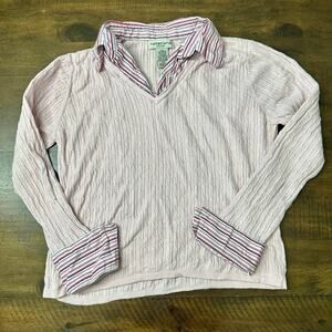 Notations Petite Pink‎ Layered Look V Neck Sweater Striped Collar Medium